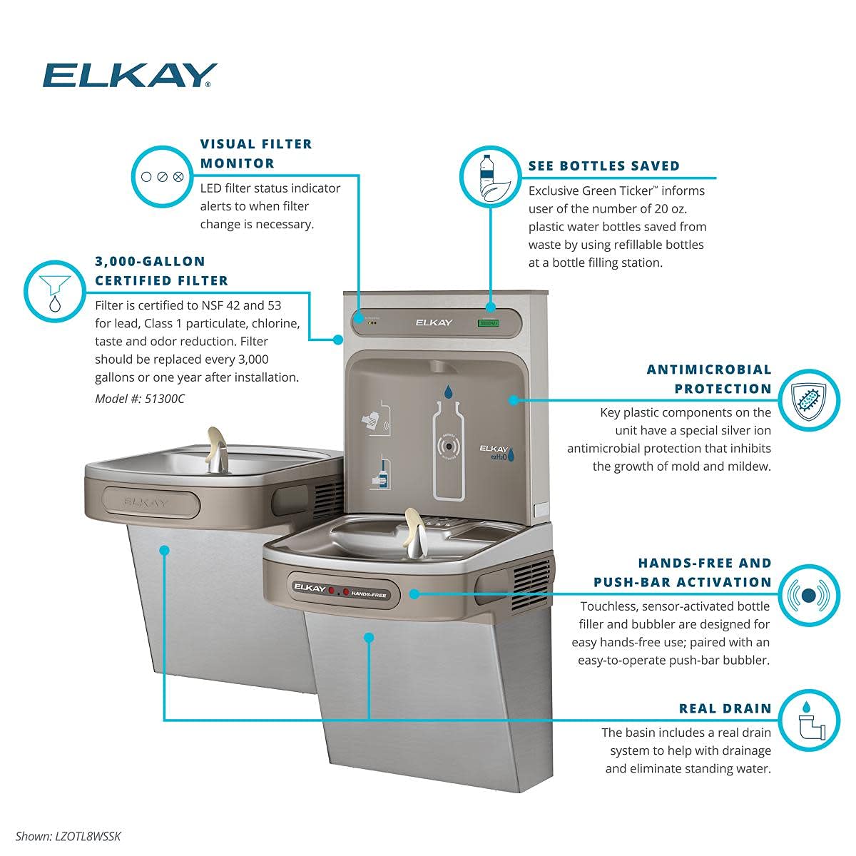 Elkay EZH2O Bottle Filling Station with Bi-Level ADA Cooler Hands Free Activation Refrigerated Stainless - Image 9