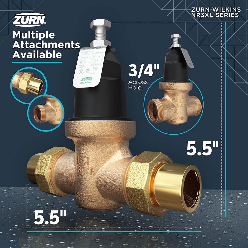 Zurn Wilkins 34-NR3XLDUPEX 3/4" NR3XL Pressure Reducing Valve with Double Union PEX Crimp Tailpiece Connection - Image 12